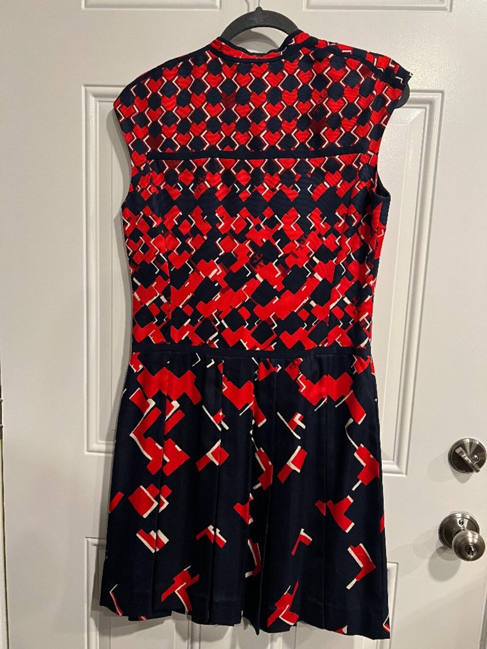 Tory Birch Red/ Navy Patterned Drop Waist Sleeveless Dress Women's Size 6